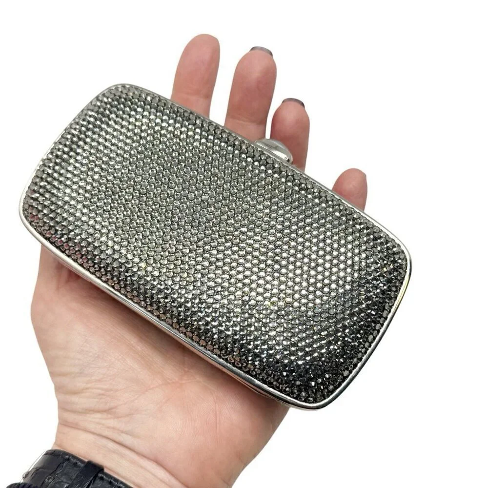 JUDITH LIEBER SWAROVSKI CRYSTAL Classic Micro mini Clutch Bag smoke gray Amazing